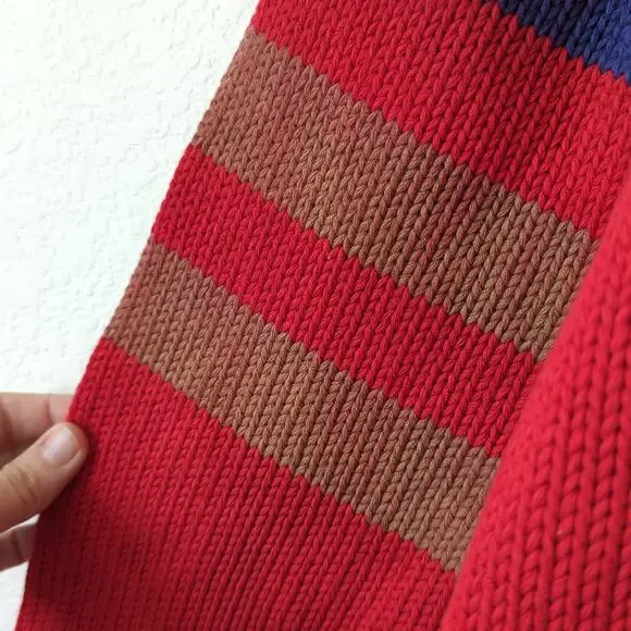 VTG Ralph Lauren Men's Red V-Neck Cardigan Sweater Varsity Stripe Shirt 90s M - Picture 5 of 6